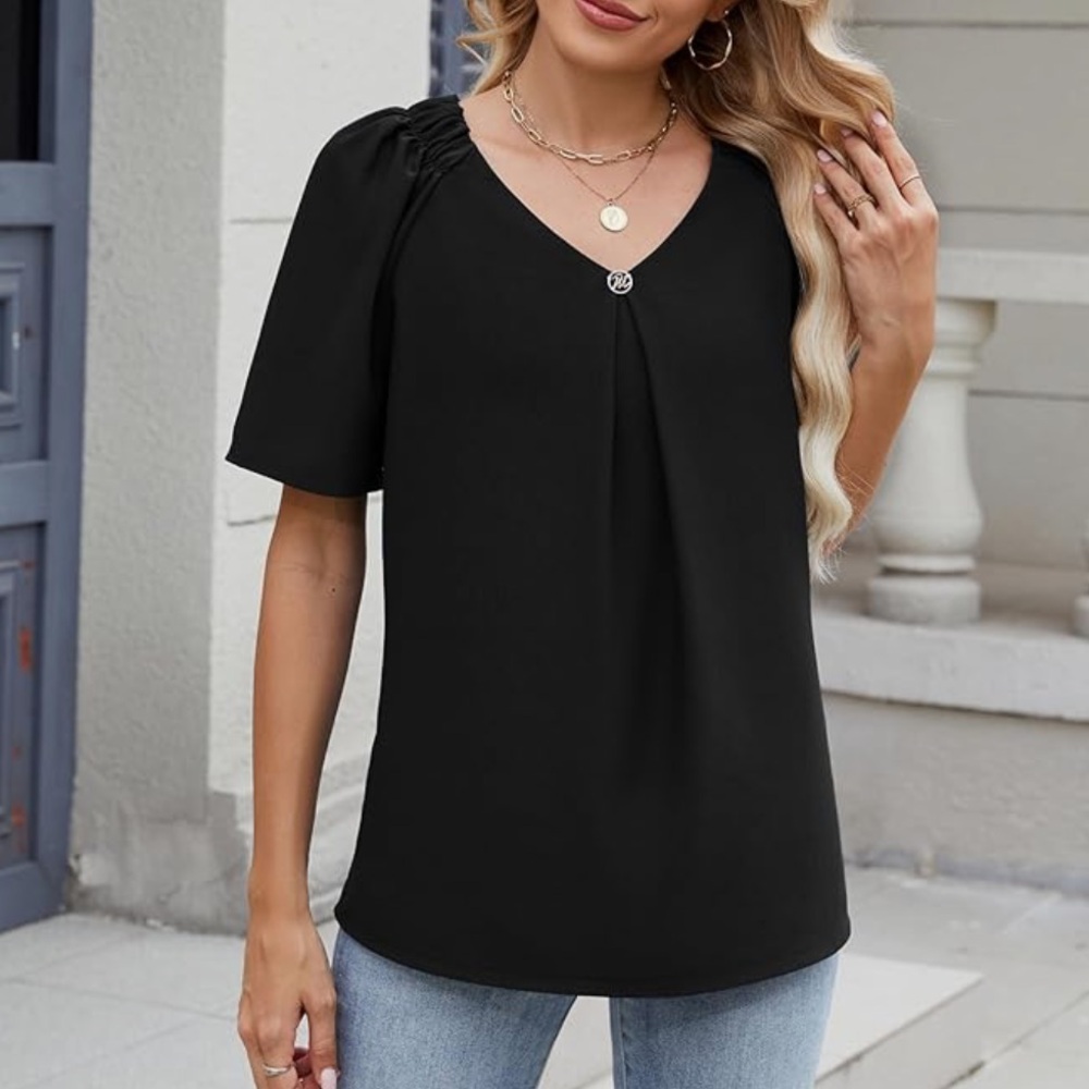 Chic Black V-Neck Women's Blouse
